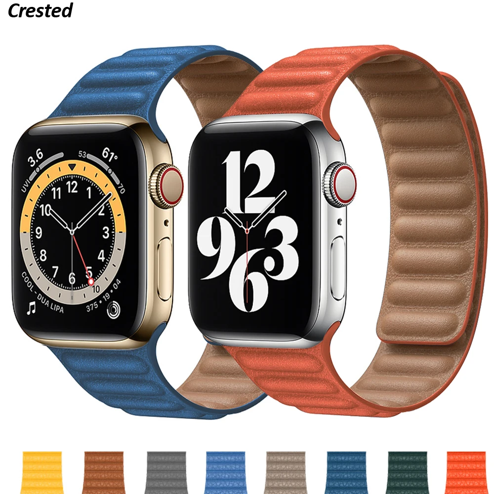 Ремешок кожаный для Apple watch band 44 мм 40 45 41 38 42 1:1 магнитный браслет часов iWatch Series 3 5 4 SE