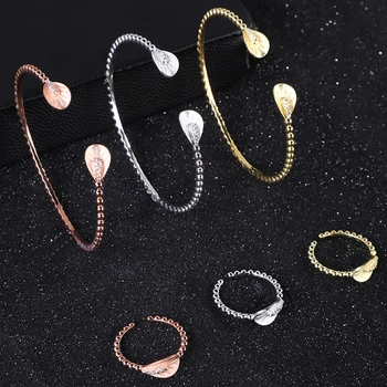 

3Sets/Package Luxury Saudi Arabia Leaf Bangle Ring Set For Women Full Micro Cubic Zircon Pave Party Wedding Dubai Jewelry