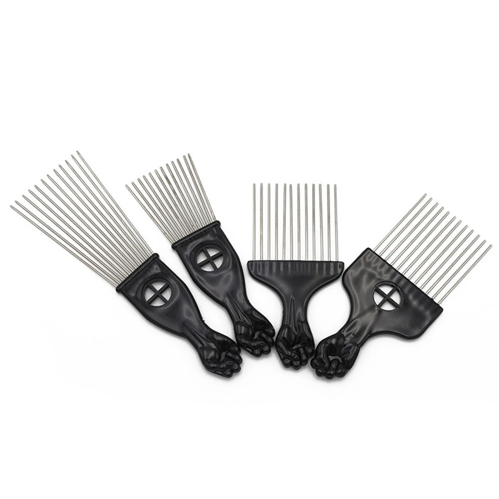 Mayitr 4 Size Black Fist Afro Metal Comb African Hair Pik Comb Brush Salon Hairdressing Hairstyle Styling Tool (10)