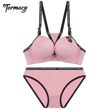 Модный хлопковый сексуальный комплект с бюстгальтером с глубоким v-образным вырезом спереди, бесшовный бюстгальтер с пуш-ап регулируемой чашечкой 3/4 и удобные трусики