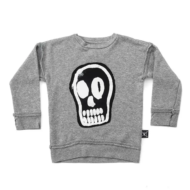 grey skull Толстовка для маленьких мальчиков и девочек с изображением черепа и танцующего робота детская одежда для мальчиков и девочек, детские хлопковые топы с длинными рукавами, рубашки - Цвет: grey skull