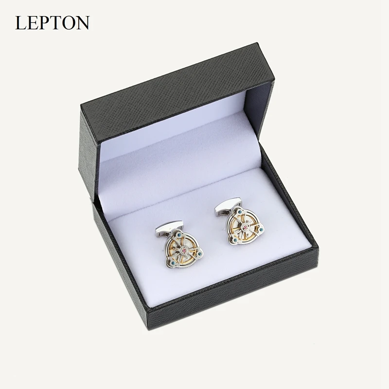 Lepton Watch Tourbillon Movement Cufflinks For Mens Wedding Groom Silver Color Triangle Business Cufflink Best Gift Drop Shiping