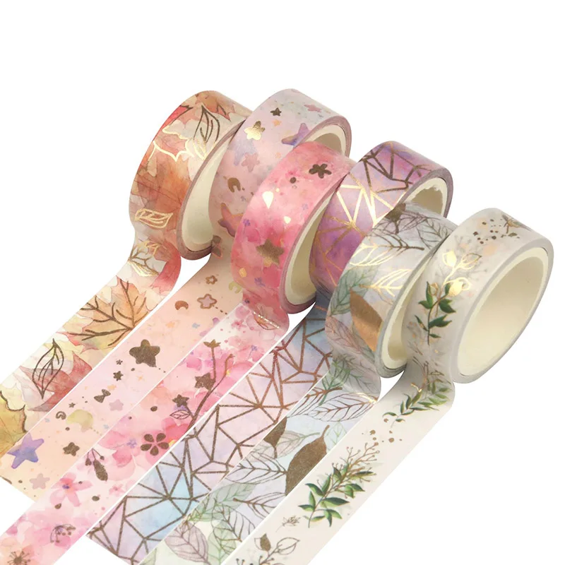 6 unids/set oro cinta de Washi de hoja flor máscara de planta cinta decorativa cinta adhesiva adhesivo Scrapbooking planificador diario papelería