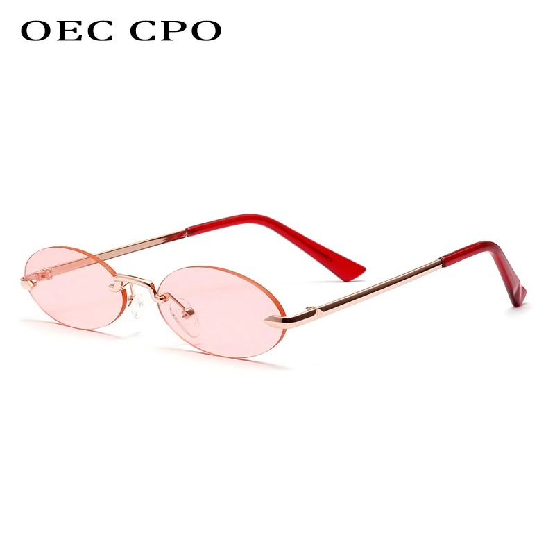 OEC CPO Frameless Retro Small Oval Sunglasses Women 2019 Designer Unisex Metal Glasses Clear Pink Lens Brand Eyewear O219 | Аксессуары