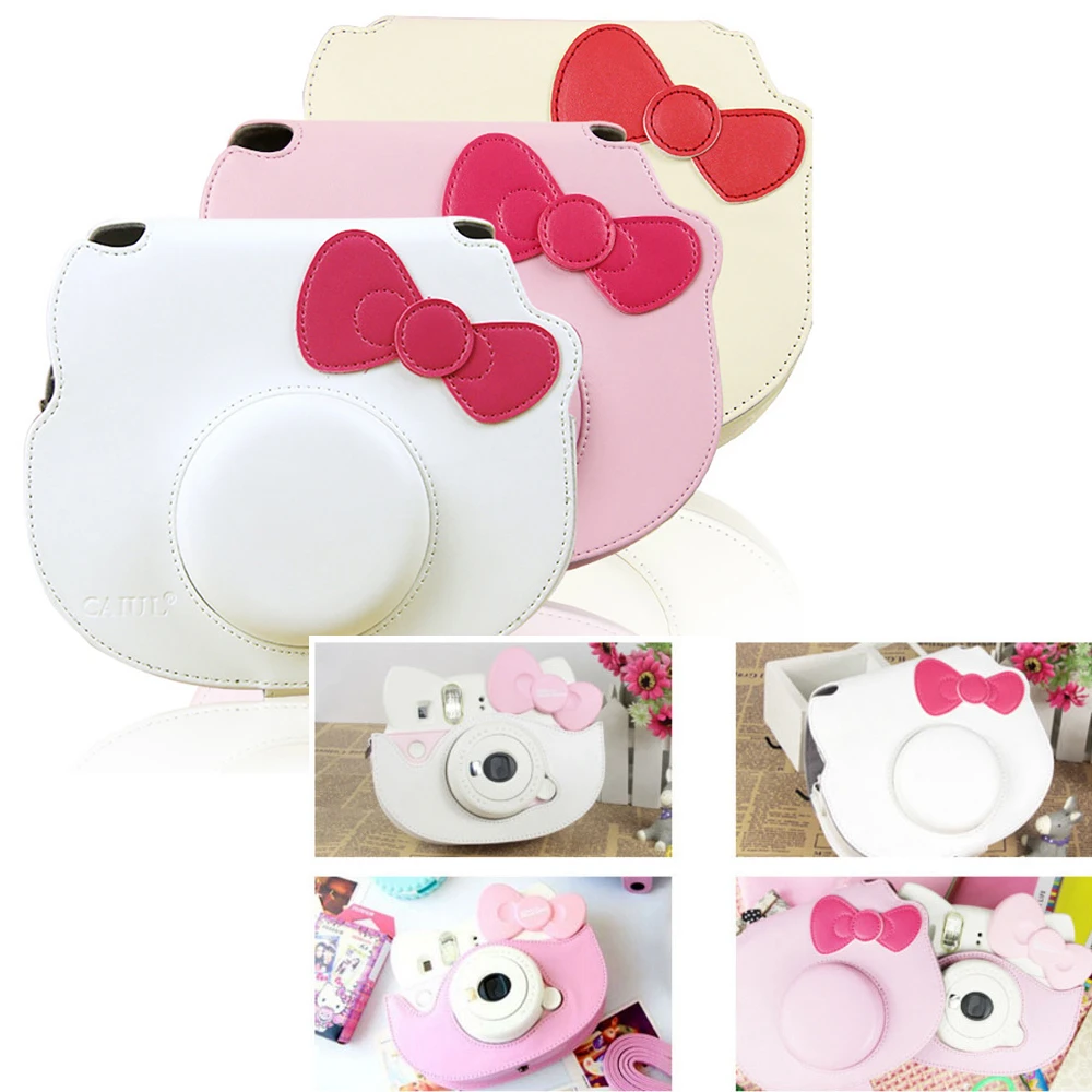 Защитный чехол для камеры Fujifilm Instax Mini Hello Kitty из искусственной кожи с бантиком