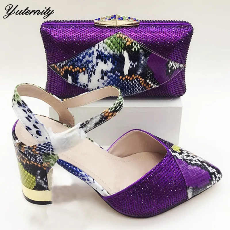 

Yuternity African Purple Color Woman Shoes And Bag Set Latest Nigerian Elegant Shoes With Matching Bags Set For Evening Party