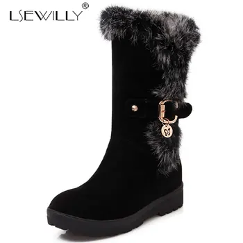 

Lsewilly Winter Women Snow Boots Fashion Warm Fur Shoes Woman Thick Heel Platform Mid Calf Boots Female Slip On Shoes K96