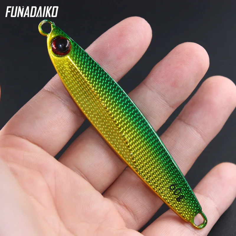 FUNADAIKO приманки для морской рыбалки, приманки для рыбалки, 40 г, 60 г, искусственная светящаяся металлическая приманка - Цвет: Gold Green