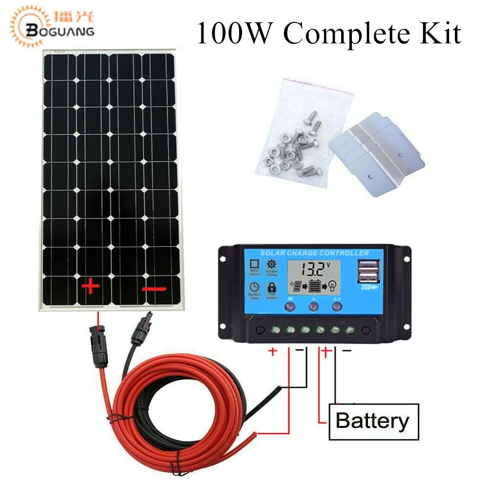 

Boguang 100w Monocrystalline silicon cell solar panel module Tempered glass Aluminum frame for 12v battery charger 25 Years Life