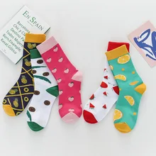 Женские хлопковые Забавные милые носки с фруктами, ананасами, Персиком, Kawaii, черные, белые, красные, мягкие, цветные, удобные, для девушек, классные, теплые, персонализированные носки