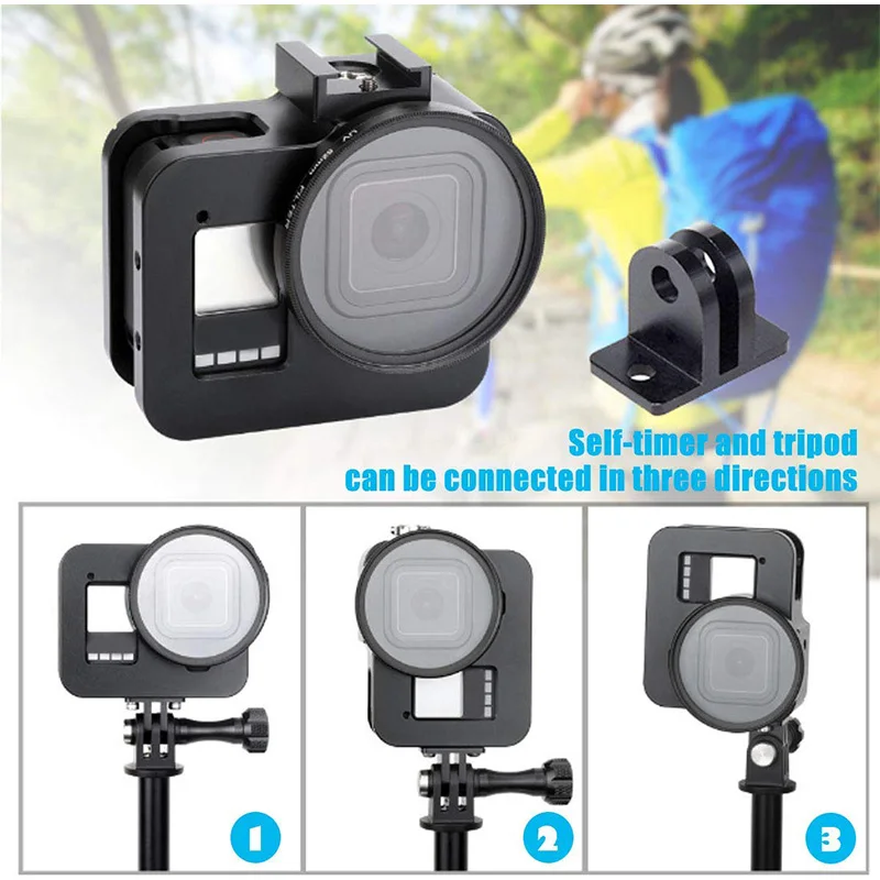 Защитный чехол для GoPro Hero 8, черный с 52 мм переходным кольцом CPL/ND4 8 16/Star/10x Macro/Red Фильтр, набор аксессуаров для камеры