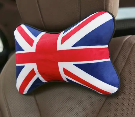 

1 Piece Car Interior Cushions 3 Patterns Headrests pillow English Flags Waist Back Selected Leather For Mini Cooper