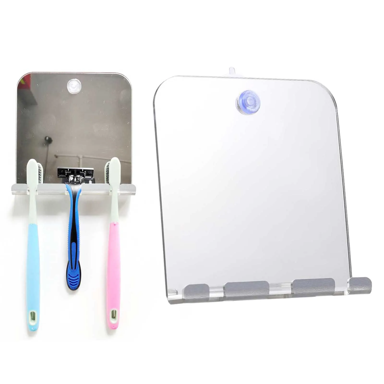 Acrylic Anti Fog Mirror Bathroom Shower Shaving Fogless Mirror Washroom Travel Accessories with 2pcs Wall Suction For Men Women