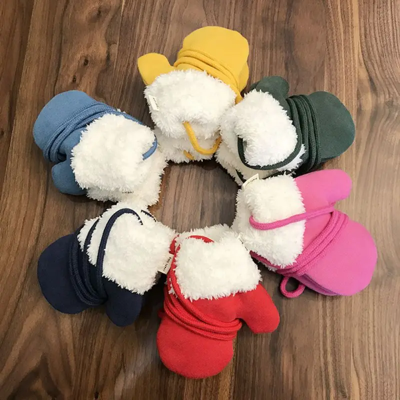 Christmas Kids Baby Winter Warm Cotton Fur Gloves Boy Girl Kids Children Outdoor Child Gloves 4-7Y