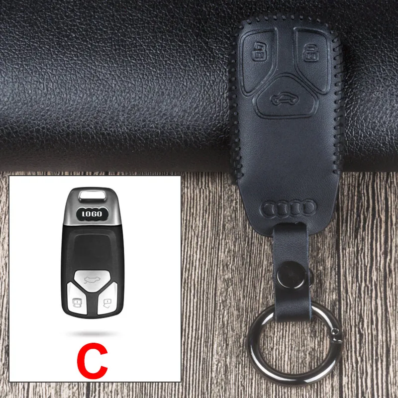 C Black Кожаный чехол для автомобильных ключей, чехол КРЫШКА ДЛЯ Audi A3 A4 A4L B5 B6 B7 B8 A1 A5 A6 A6L C5 C6 Q3 Q5 Q7 S5 S3 RS3 TT A7 8S A8 QT S48W 4M TTS RS 8L - Название цвета: C Black