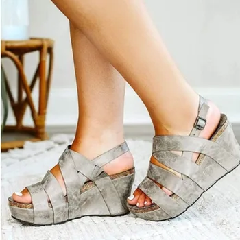 

BONJOMARISA Retro Female Summer Platform Back Strap Wedges Sandals Women 2020 Leisure Dropshipping Shoes Woman
