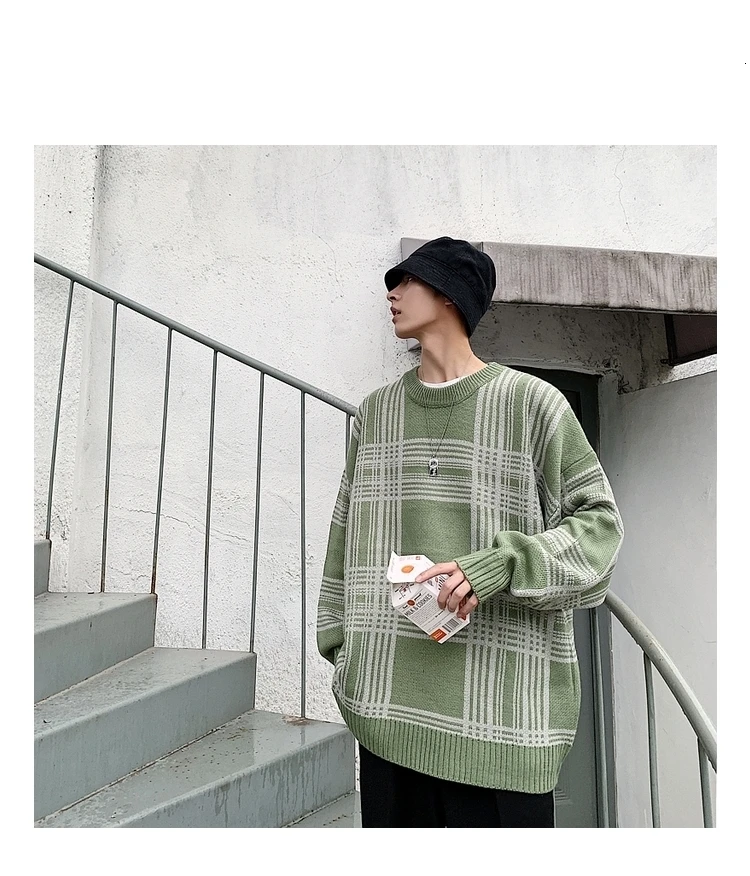 YUECHE осень-зима мужской полосатый контрастный цвет круглый вырез с длинными рукавами свитер Повседневный свободный популярно среди молодежи