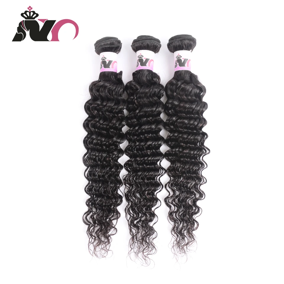 NY Deep Wave Bundles Hair 3 Bundles Deals Brazilian Hair Bundles Non-Remy Natural Color 100% Human Hair Weave Bundles Extension