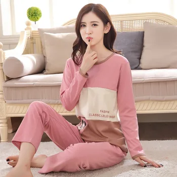 

New Spring Long Sleeve Cotton Pajama Set for Women Cute Cartoon Sleepwear Suit Pyjama Outwear Homewear Pijama Mujer Home Clothes