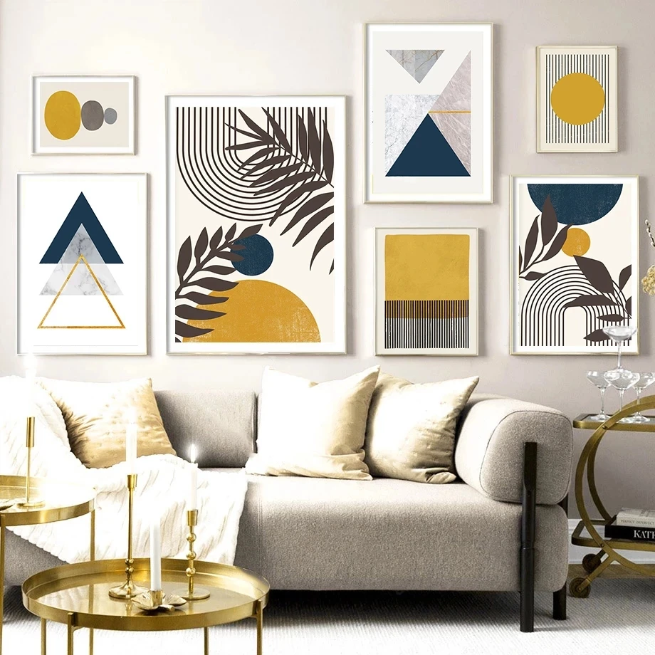 Abstract Canvas Painting Modern Posters Prints Blue Yellow Nature Wall Art Pictures Decoration Living Room Home Decor | Дом и сад