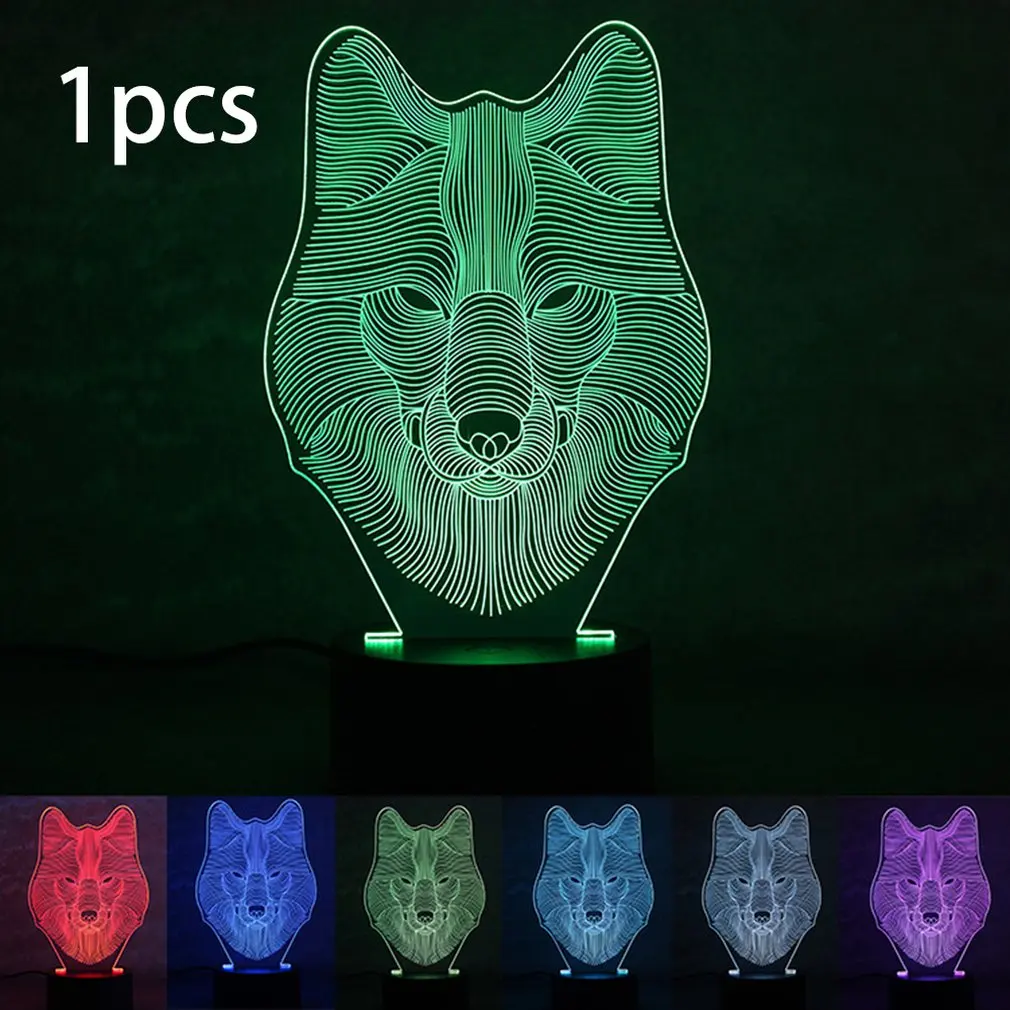 

Colorful 3D Night Light Wolf Head Night Light Eye Care LED Light Bedside Night Lamp Home Decoration Birthday Gift