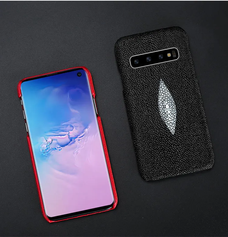 Чехол для s10 LANGSID из натуральной кожи ската, чехол для телефона для samsung Galaxy s10 plus, роскошный черный чехол, скатный чехол для s10