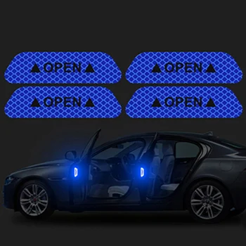 

4 Pcs/set Car Open Reflective Tape Warning Sign Sticker Night Driving Safety Sticker Glue Sticker Door & Waist Line PVC