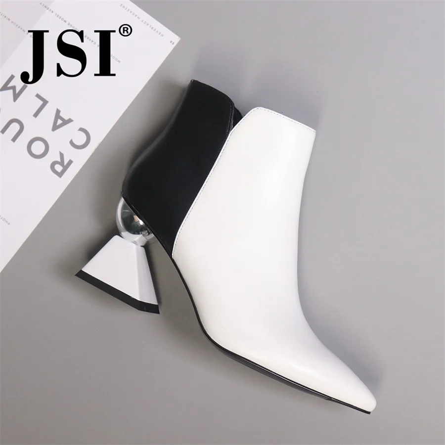 

JSI Ankle Women Boots Genuine Leather Winter Mixed Colors Zip Basic Shoes Handmade Pointed Toe Square Heel Boots Women JC428