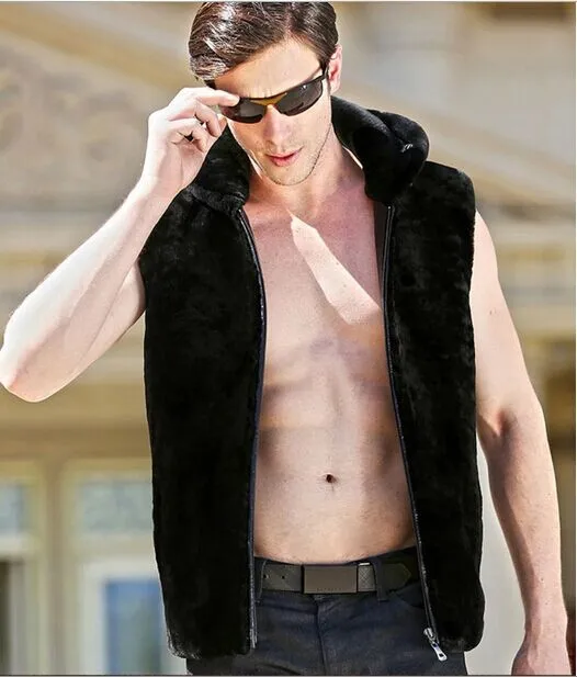 Jaqueta De Couro Masculina Faux Fur Vest Hooded Sleeveless Mens Faux Fur Coat Jacket Black Plus Size Windbreaker 6XL S58