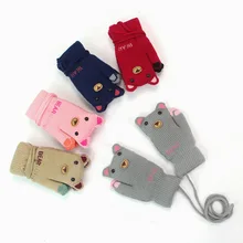 Children Glove Lovely Cartoon Increase Down Thickening Knitting Wool Baby Windbreak Keep Warm Cold-proof Child Glove
