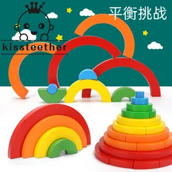 Kisteether bloques de construcción de arcoíris coloridos de madera, apilamiento creativo, Montessori, juguetes de madera de aprendizaje para bebés y niños