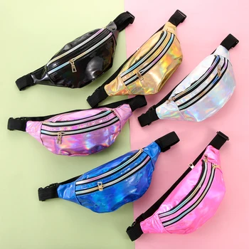 

1Pcs Holographic Waist Bags Women Pink Silver Fanny Pack Female Belt Bag Black Geometric Waist Packs Laser Chest Phone Pouch