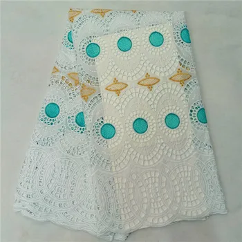 

5 yard Swiss lace fabric 2020 latest heavy beaded embroidery African 100%cotton fabrics Swiss voile lace popular Dubai style