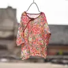 Women Printed Ramie Shirts Tops Ladies Print Ramie Irregular Length Blouse Female 2020 Summer Shirt 6