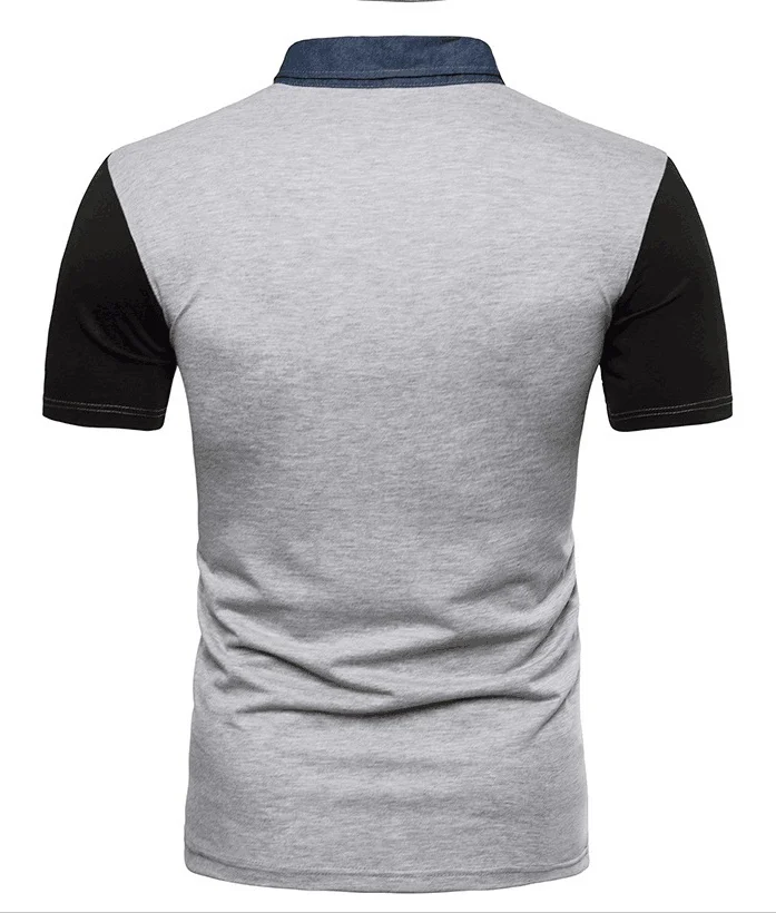 ZOGAA Summer Men Striped Polo Shirt Denim Neckline Splicing Short Sleeve Polo Shirt Cotton Male Business Casual Slim Lapel Tops