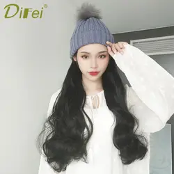 DIFEI синтетический парик длинные волнистые волосы с вязаной шляпой для черных и белых женщин, которые могут держать тепло