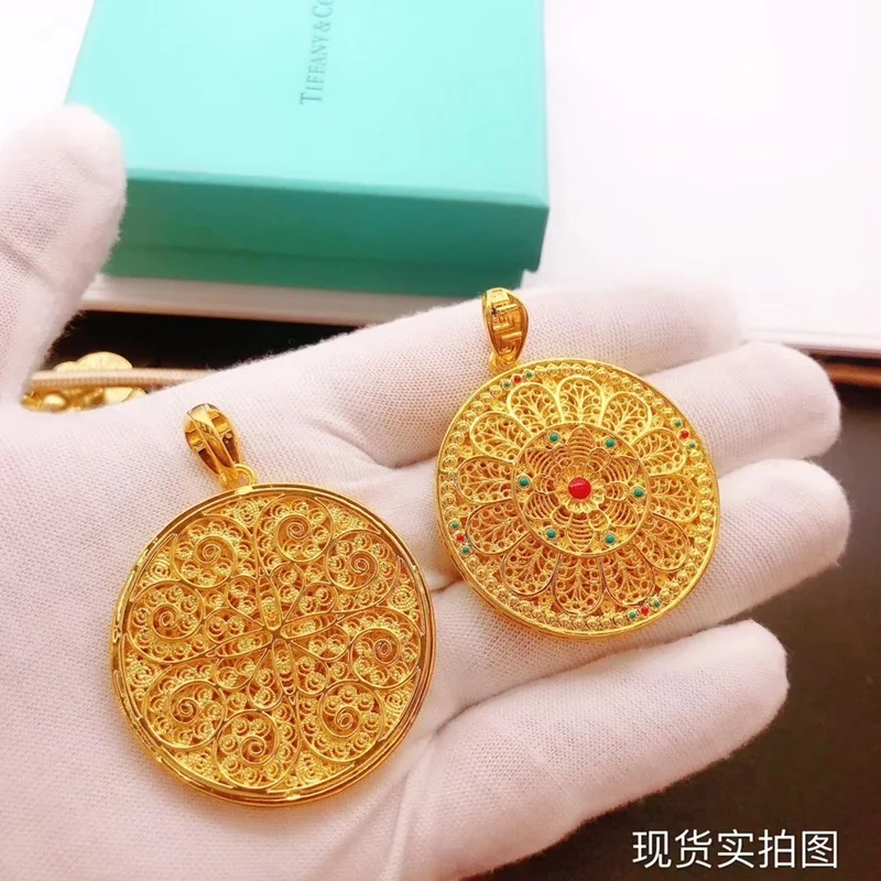 OMHXFC YM424 Европейская мода изящная женская и мужская вечеринка день рождения свадебный подарок винтажный круглый цветок 24 К золотой кулон Шарм