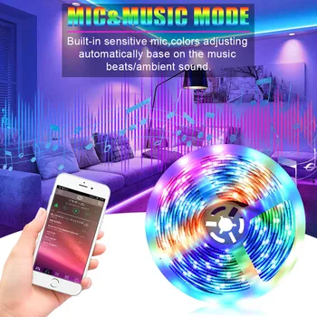 

1 PCS 16.4ft LED Strip Lights RGB 150/300 premium 5050 SMD Waterproof LED Light Flexible 28 Dynamic Modes APP Control & Mic Mode