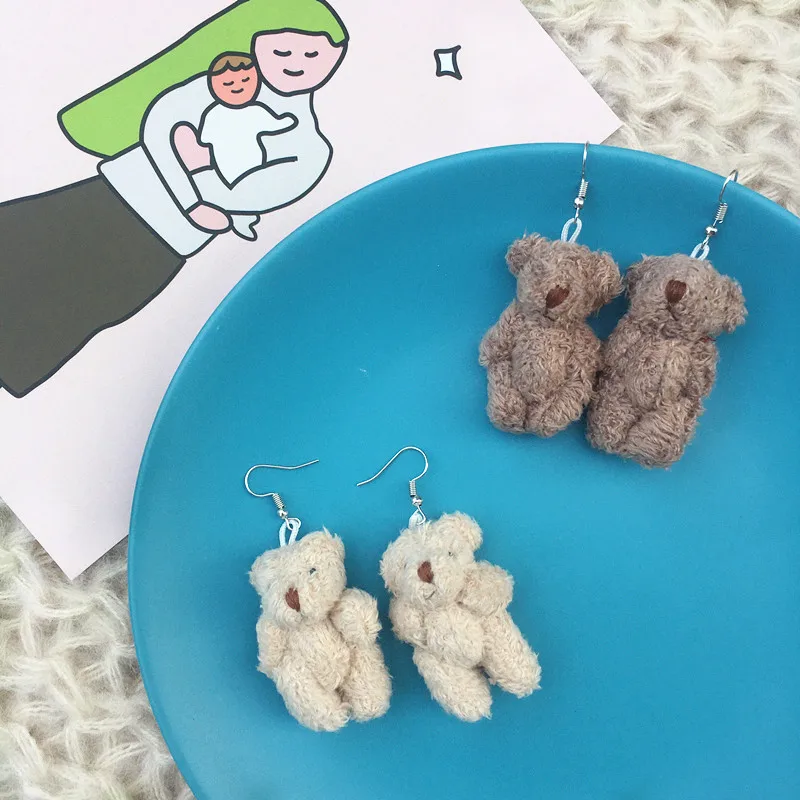 Плюшевый мишка панда висячие серьги Белый Коричневый Черный куклы шерсть нежный ручной работы серьги Модные женские милые ювелирные изделия