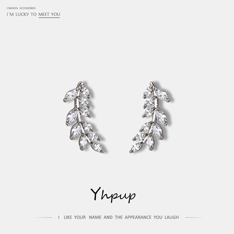 Yhpup, новинка, циркониевые Роскошные Длинные серьги-гвоздики с оливковым листом, шикарные изысканные серьги, женские серьги, Мода, для женщин, вечерние, подарок