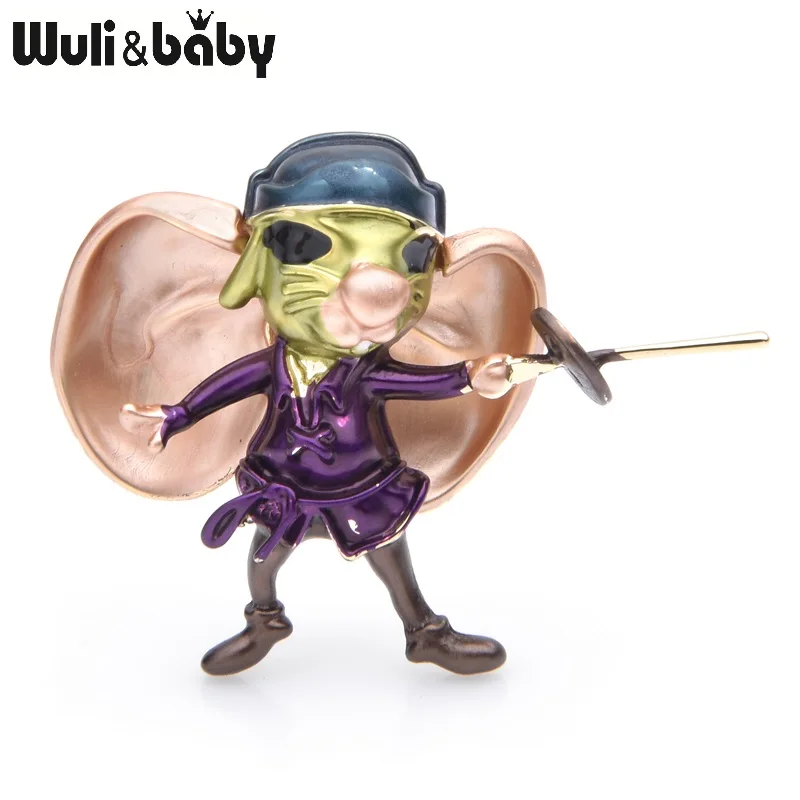 Wuli&baby, большие уши, ограждение, броши с изображением мыши, Женский сплав, эмаль, фиолетовый, зеленый, мышь, крыса, животное, Повседневная брошь для вечеринки, булавки, подарки