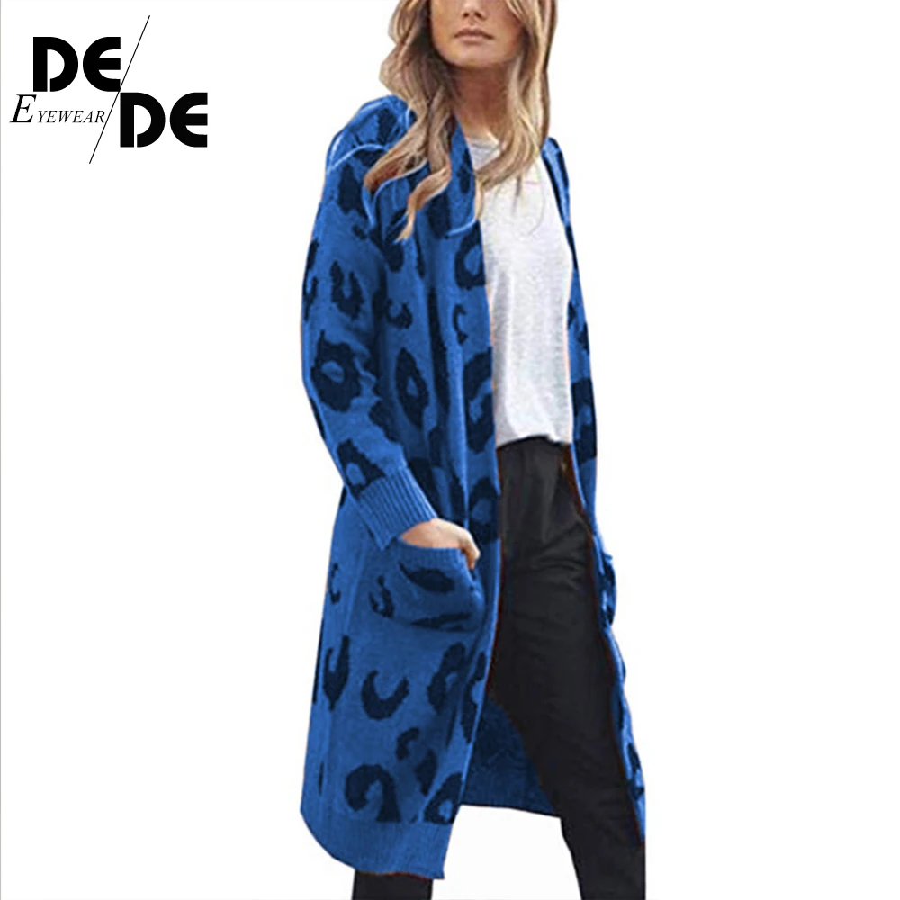 

2019 AutumnFashion Women Knitted Leopard Print cardigan women Long Sleeve long Sweater Coat Loose Knitted Clothes
