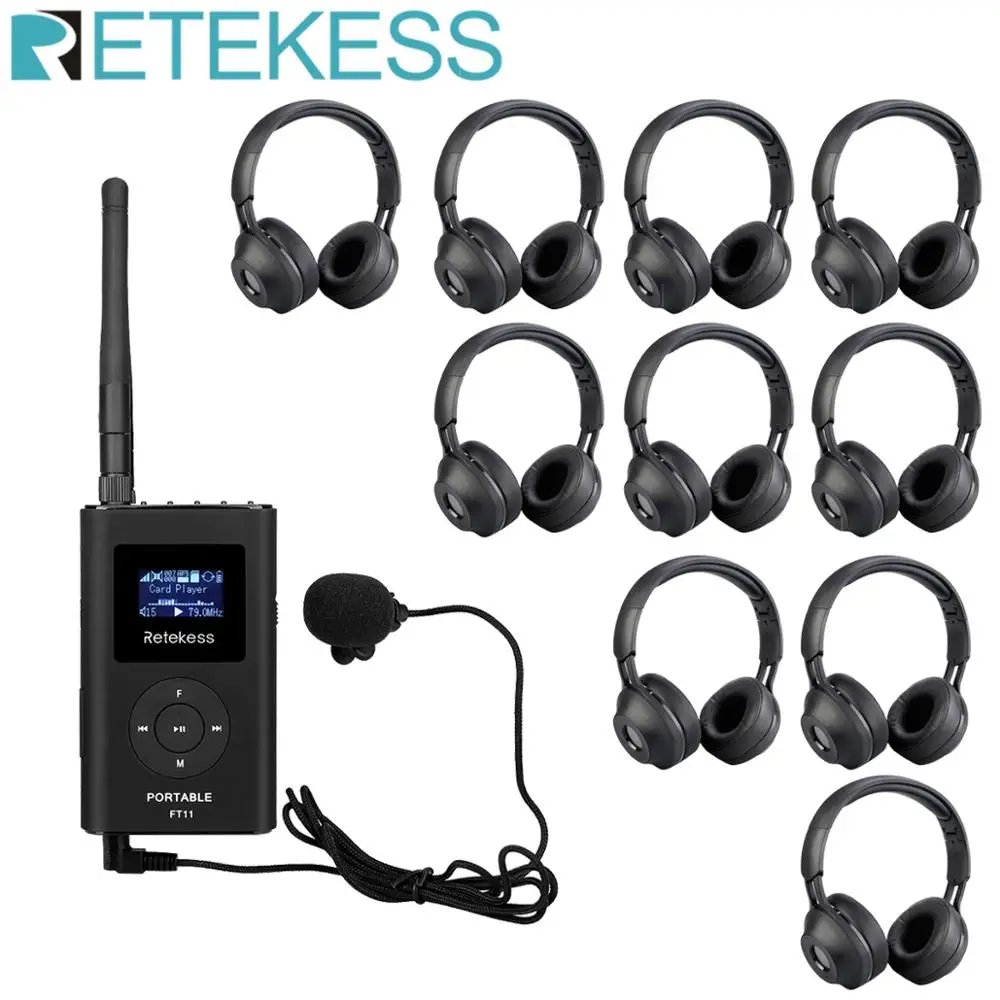 Retekess 0,3 Вт fm-передатчик FT11+ 10 шт. наушники TR101 MP3 вещательный радиопередатчик для церковных встреч система гида