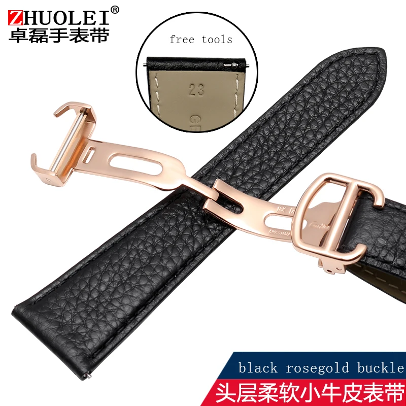 17 мм 20 мм 23 мм кожаный ремешок для часов Cartier/TANK London Solo для мужчин и женщин - Цвет ремешка: black rosegold