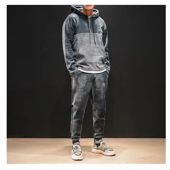

Men's Fashion Sport Set Thick Velvet Winter Tracksuit Long Sleeve Hoodie Sweatshirt Joggings Pants Workout Suit Plus SizeM-5XL