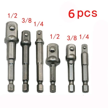 

6pcs 1/4" Hex Shank Extension Bits Drive Drill Socket Adapter to 1/4" 3/8" 1/2" Durable Power Tool Accessories