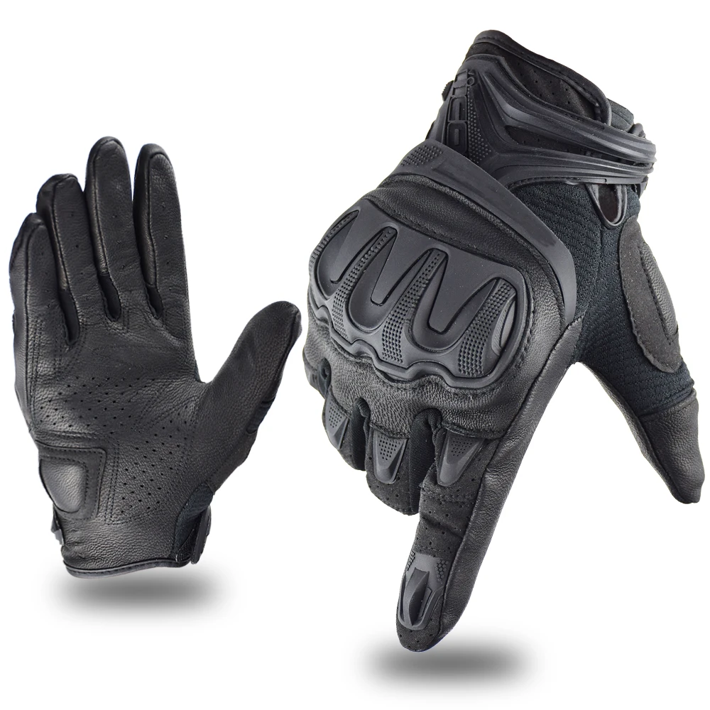 Summer New Motorcycle Street Bike Gloves Guantes Moto Men Black Leather