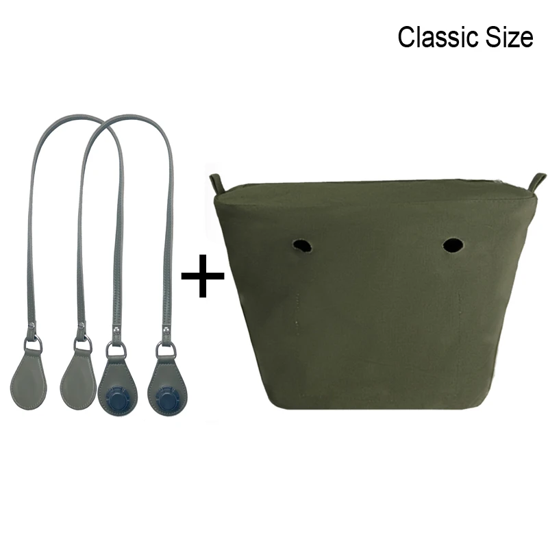 1set 85cm Long Microfiber Leather Handles with Canvas Floral Insert Inner Pocket for Classic Mini Obag O Bag Women Handbag 