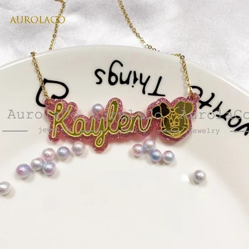

AurolaCo Fashion Trend Custom Name Necklace Acrylic Gold Necklace Cartoon Character Necklace Holiday Gift for Girl and Boy