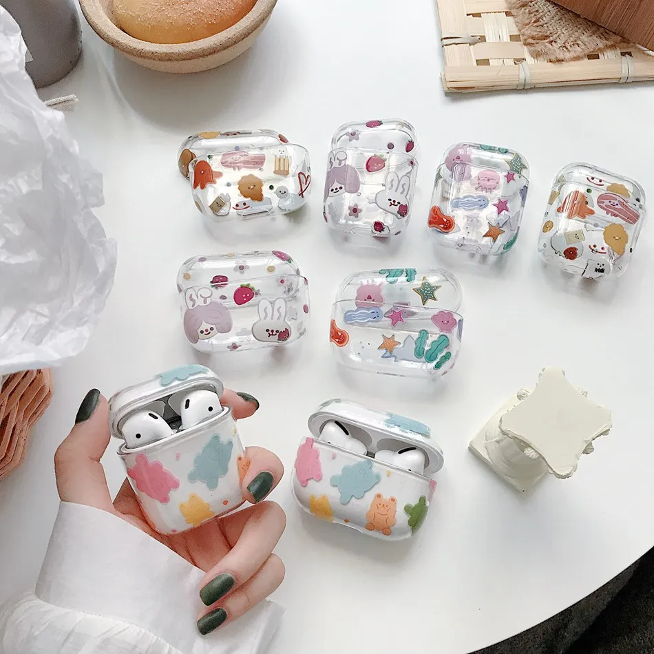 Чехол для AirPods милый мультяшный корейский чехол наушников с кроликом медведем